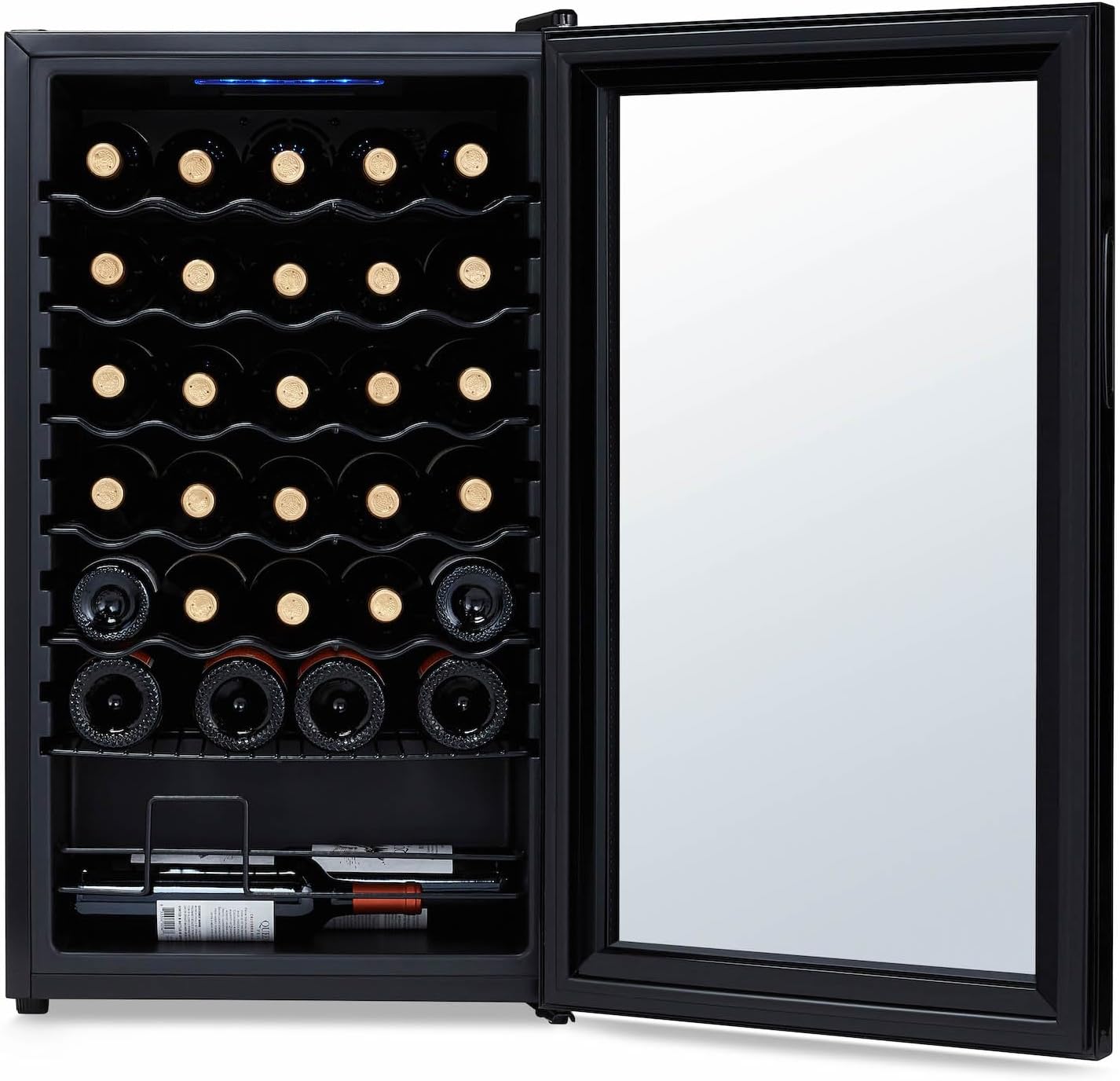 Newair 34 Bottle Wine Cooler Refrigerator | Shadow Series | Freestanding Mirrored Wine and Beverage Fridge with Double-Layer Tempered Glass Door & Compressor Cooling For Reds, Whites, & Sparkling Wine