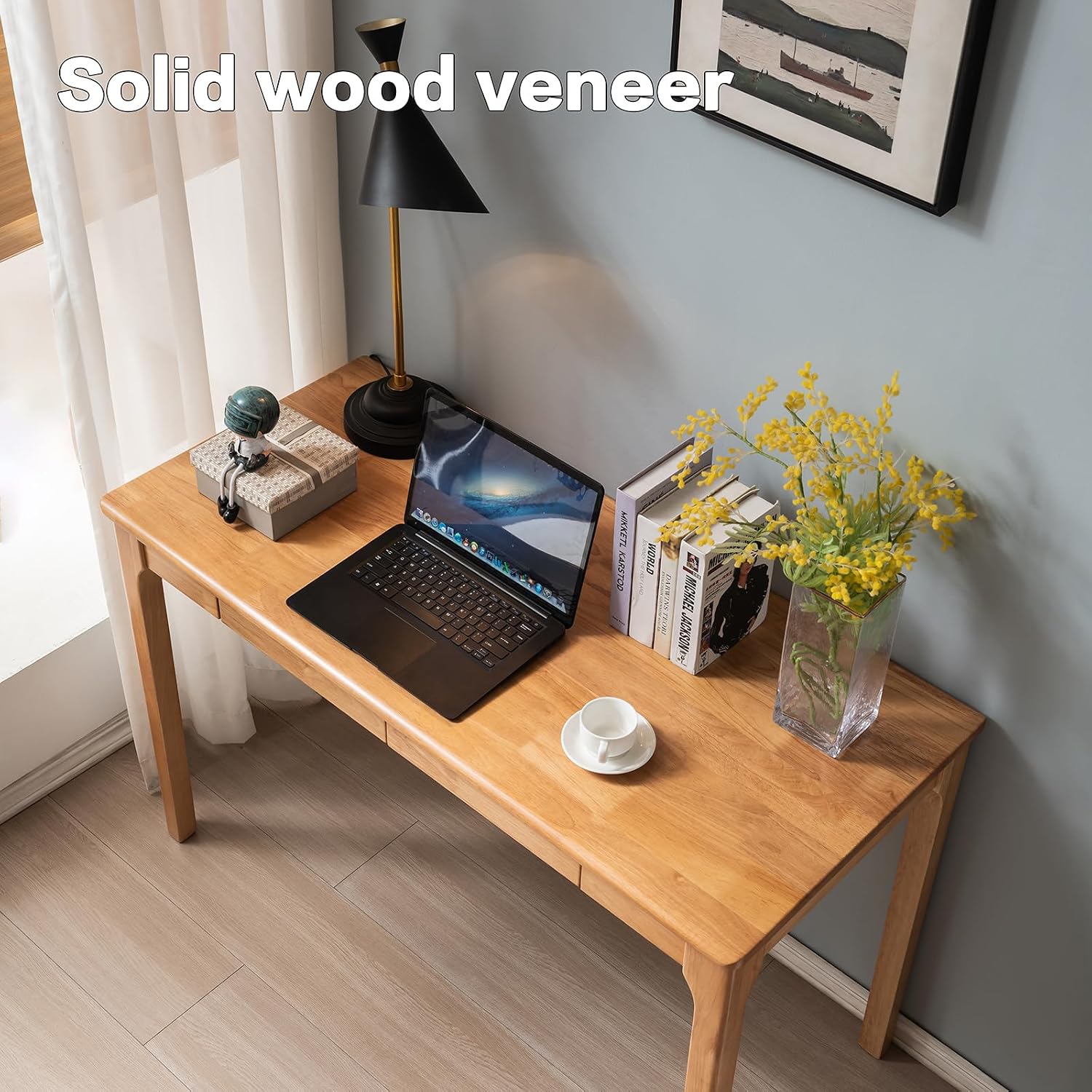 Solid Wood Desk, Gaming Study Home Office Desks for Work, Student PC Desk for Bedroom, Small Computer Desk for Small Spaces, Easy to Assemble (Wood Color, 39inch)