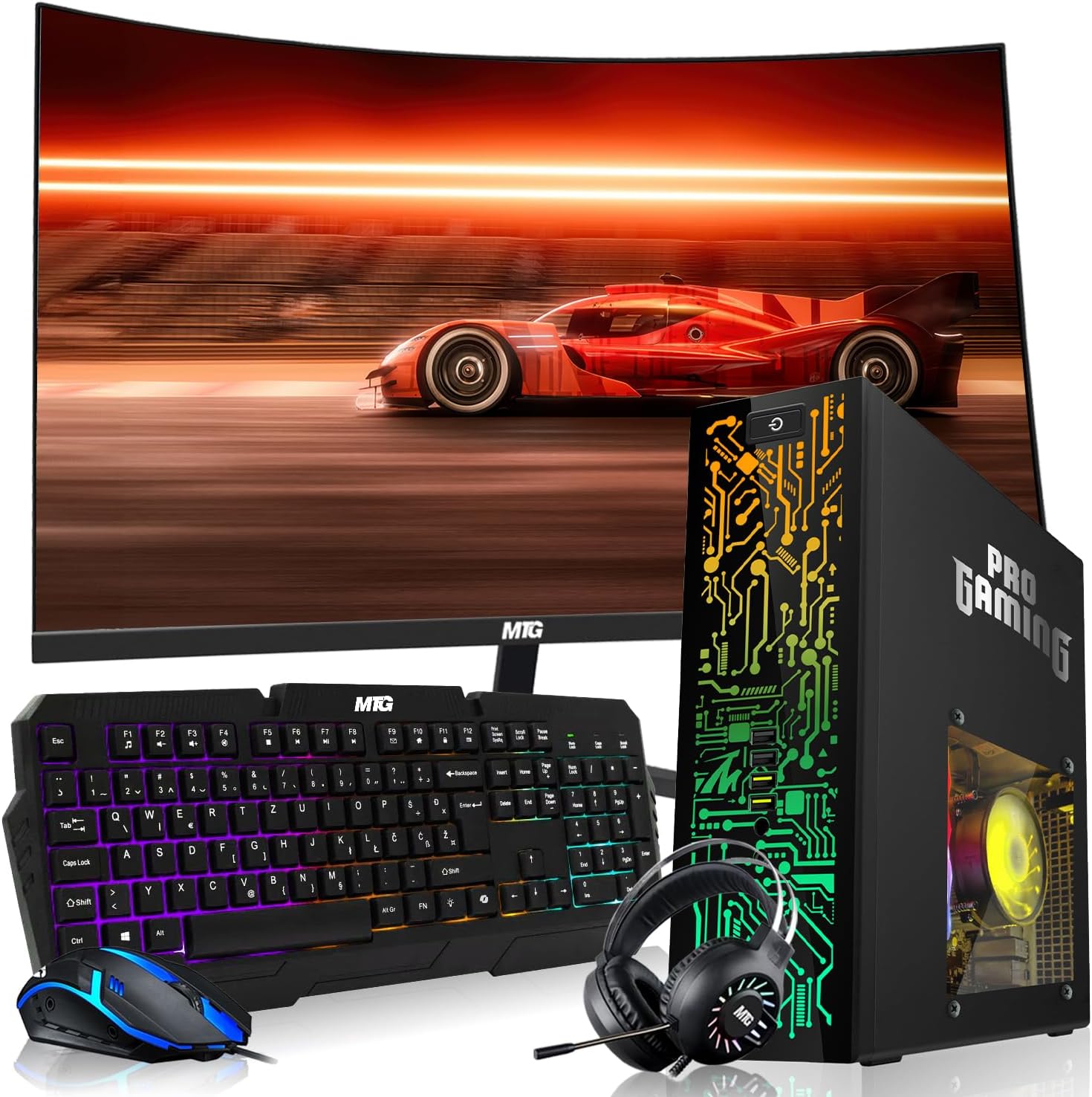 HP Desktop Computer PC – Intel Core i5, 16GB ARGB RAM, 1TB SSD, 27 Inch Curved Monitor, GT 1030 Graphics, RGB Keyboard with AI Copilot Key, Mouse & RGB Headphones, Windows 11 (Renewed)