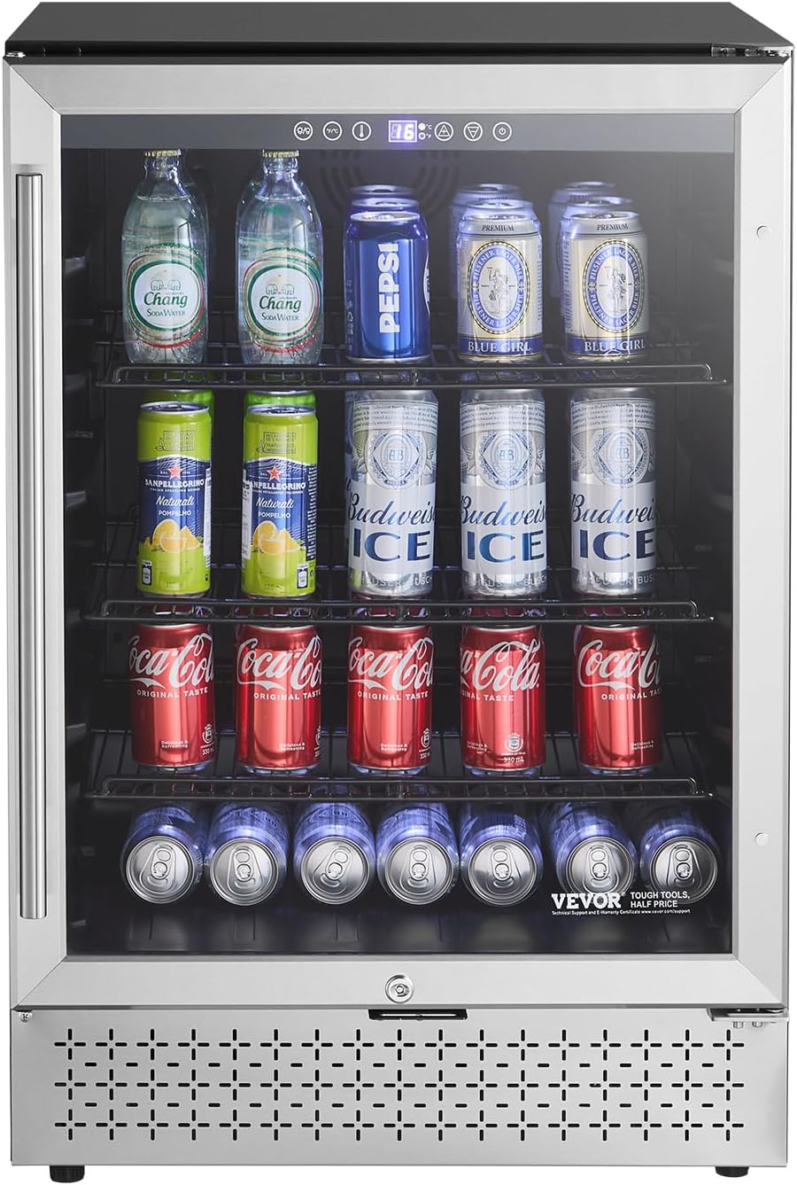 VEVOR Beverage Refrigerator Cooler, 154 Can Beverage Fridge, Mini Fridge with Glass Door, Adjustable Shelves, Digital Temperature Control, Built-in & Freestanding Soda Beer Fridge for Home Office Bar