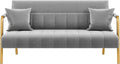 Yaheetech 56.5' W Modern Sofa Small Sofa Luxurious Velvet Fabric Couch with Gold-Tone Metal Arms and Legs for Living Room, Home Office, Studio Light Gray