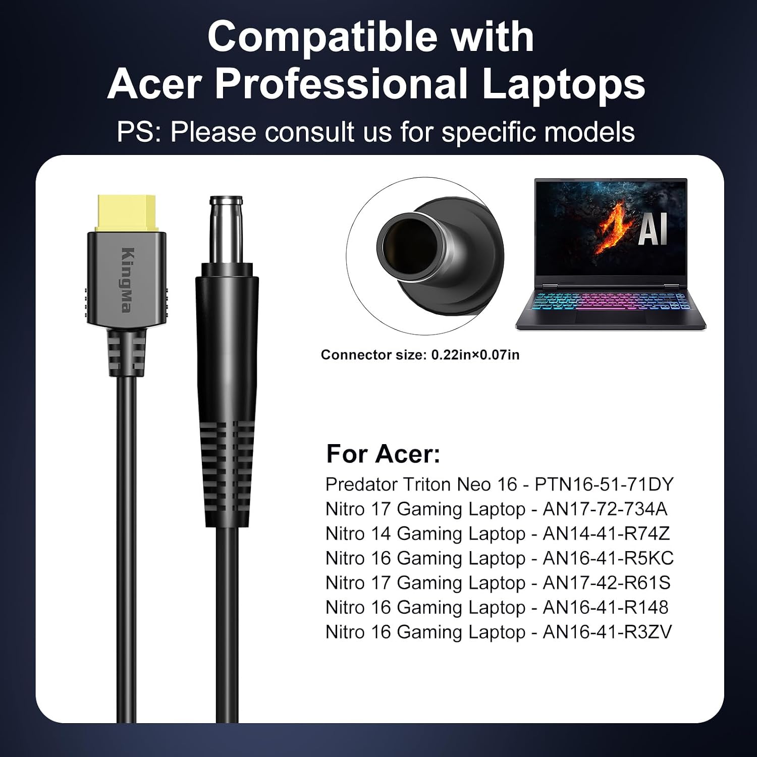 330W (20V/16.5A) GaN Laptop Charger for Acer Predator, PD 3.0 Fast Charging Adapter for Gaming & Engineering Laptops with 55-17mm Cable Compatible with Predator Helios 300/500 Nitro 5/16 PH317-55