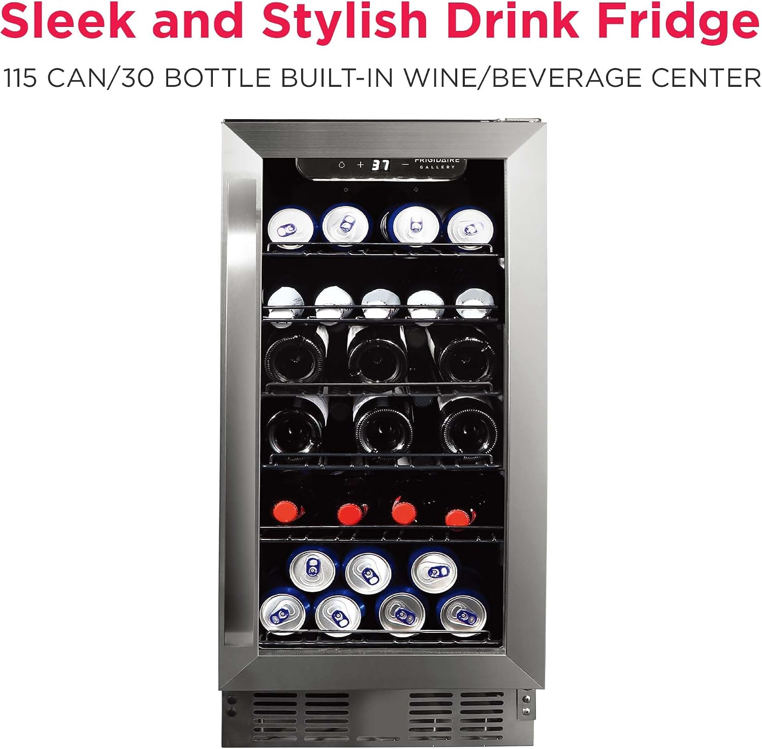 Frigidaire Gallery, 22.5' Wide Beverage Cooler, 30-Bottles Stainless Steel, with Lock, Tempered Glass Door, Frost Free, Glass Door, Stainless Steel, Built-in