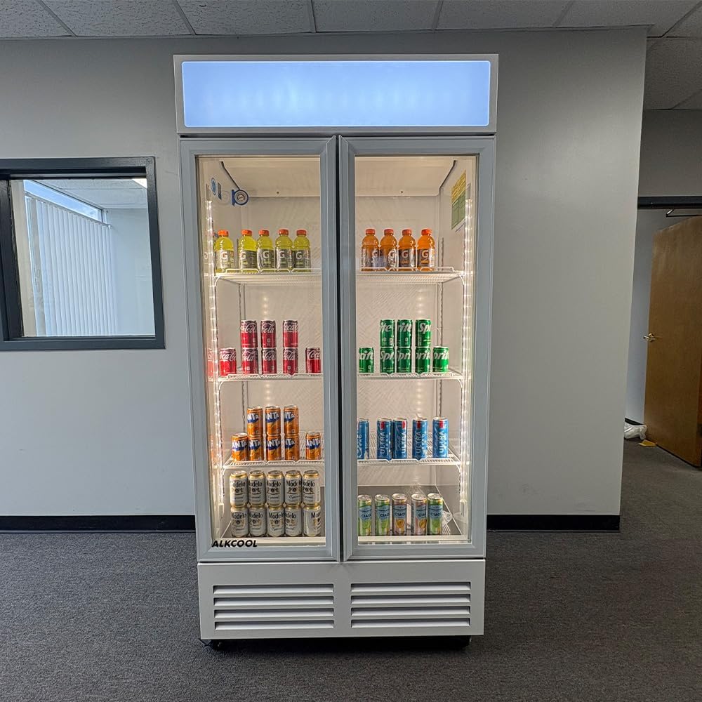Commercial Refrigerator Display Cooler,White 2 Glass Doors Fridge With LED Light Adjustable Shelves,ETL Approval,47' Wide,Adjustable Shelves & Wheels Included
