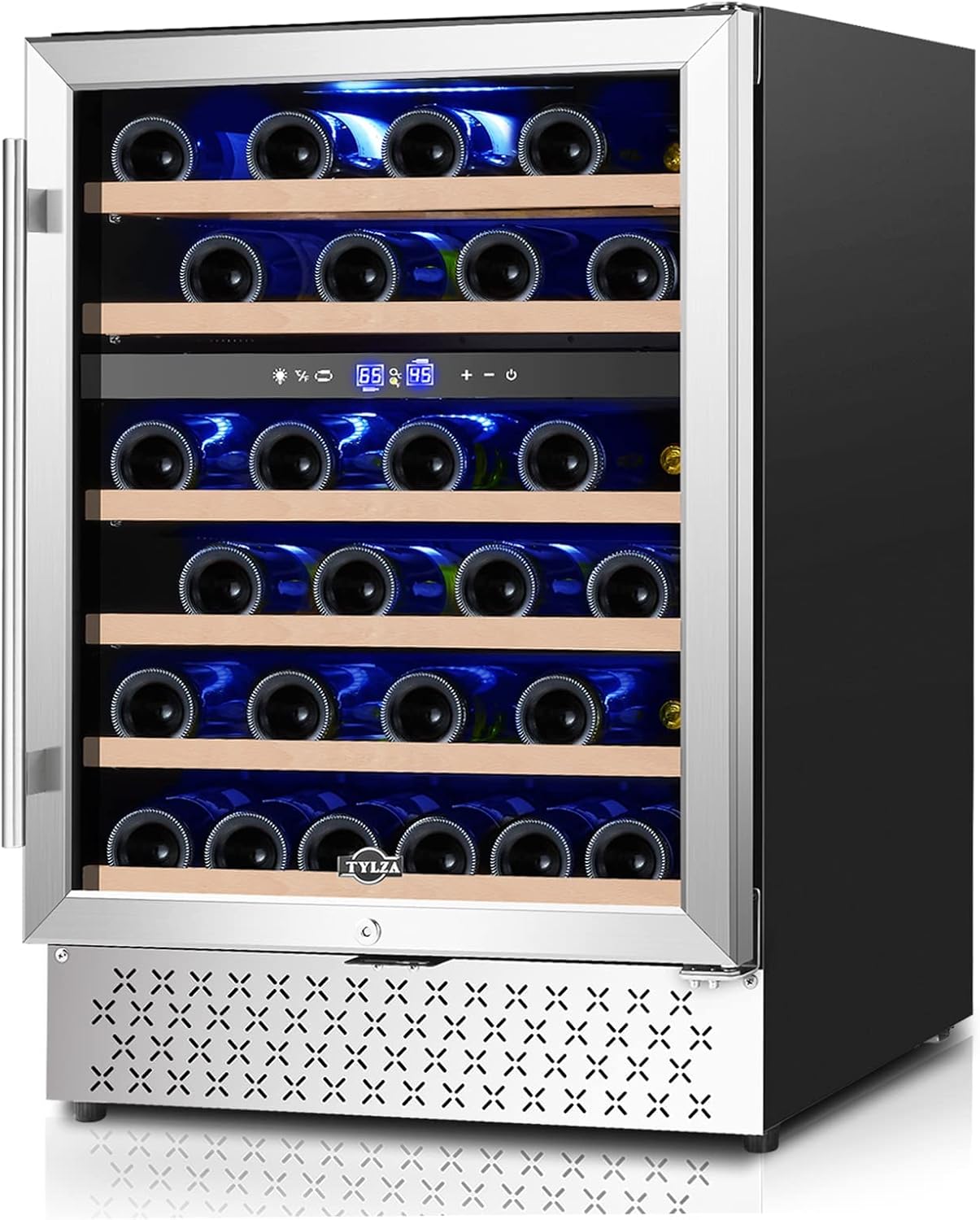 Tylza 24'' Wine Fridge, Dual Zone Wine Refrigerator, 54 Bottles, Lock, Glass Door, Built-in Compressor, 6 Adjustable Shelves, Undercounter or Freestanding, Wine Cooler Refrigerator for Home Bar Office
