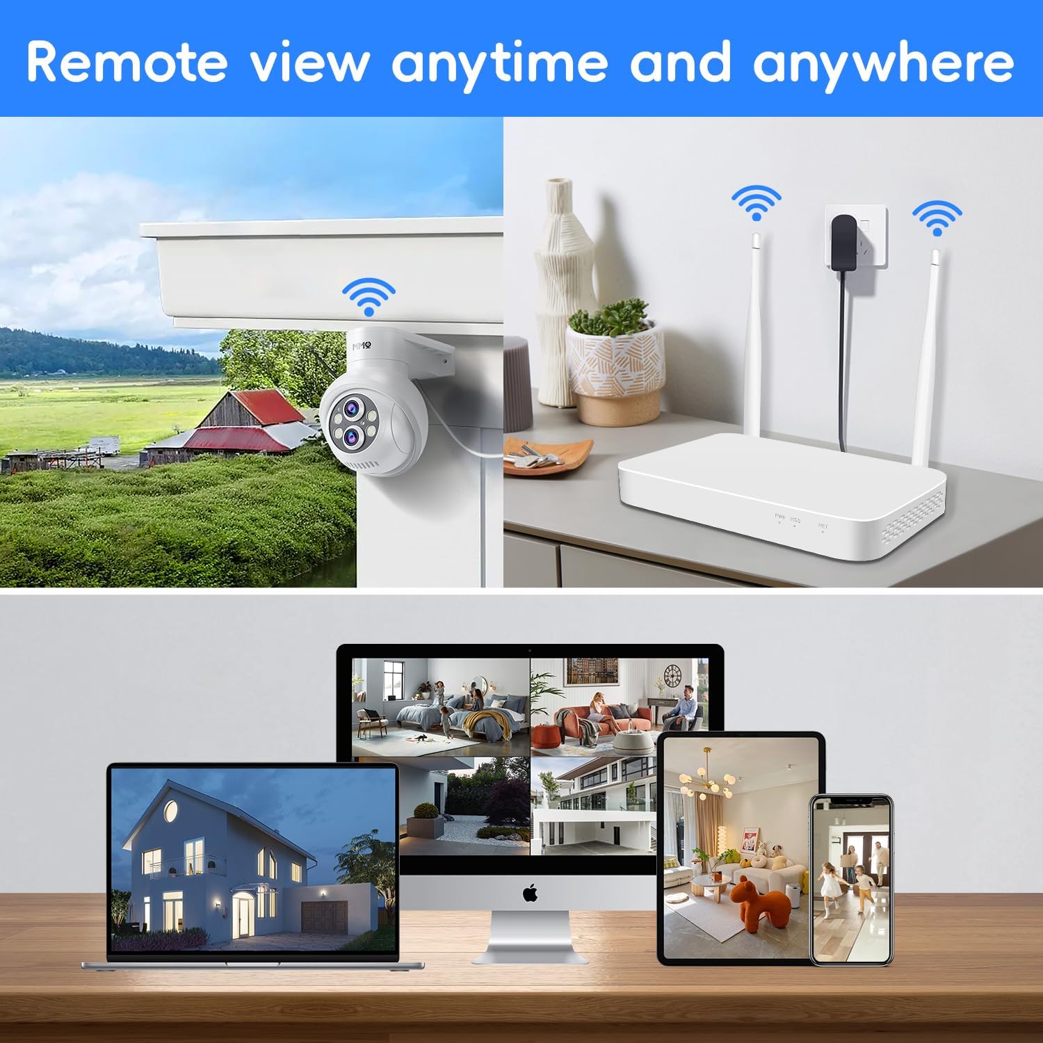 MMQ 【 Auto Track &10x Hybrid Zoom】 Dual Lens WiFi Security Camera System, 4PCS Wireless Cameras Outdoor with 1T HDD,10CH Expandable 5MP NVR, PTZ 2-Way Audio,Color Night Vision, Compatible with Alexa