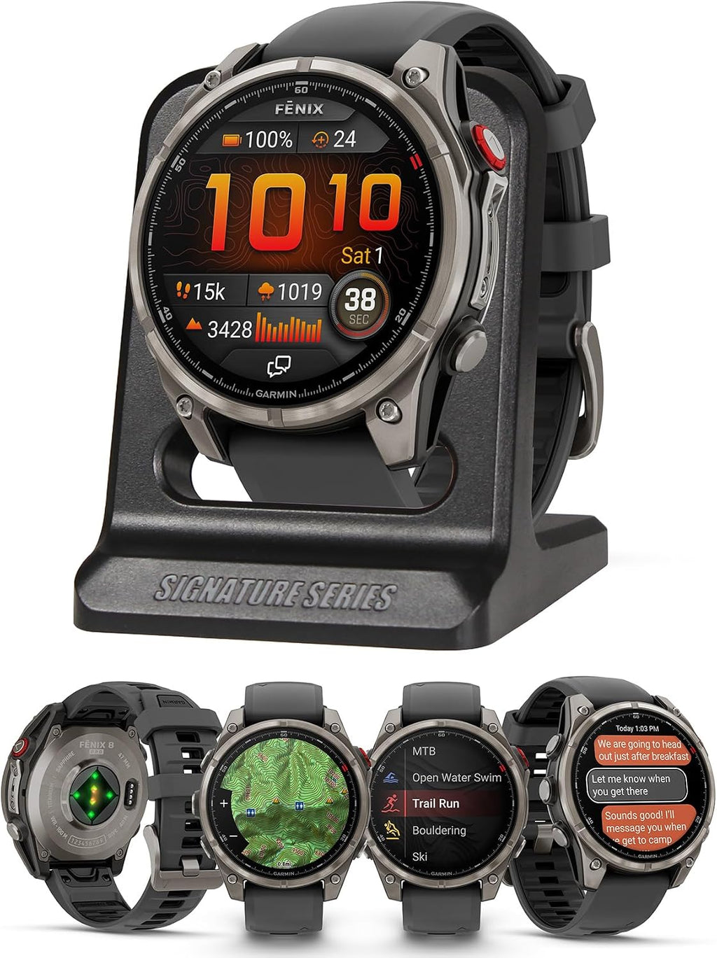 Garmin Fenix 8 Pro, 47mm, AMOLED Display, Premium Multisport GPS Smartwatch, inReach Technology for Emergency Survival, Health Tracking | Titanium/Graphite, Signature Series Modern Power Stand