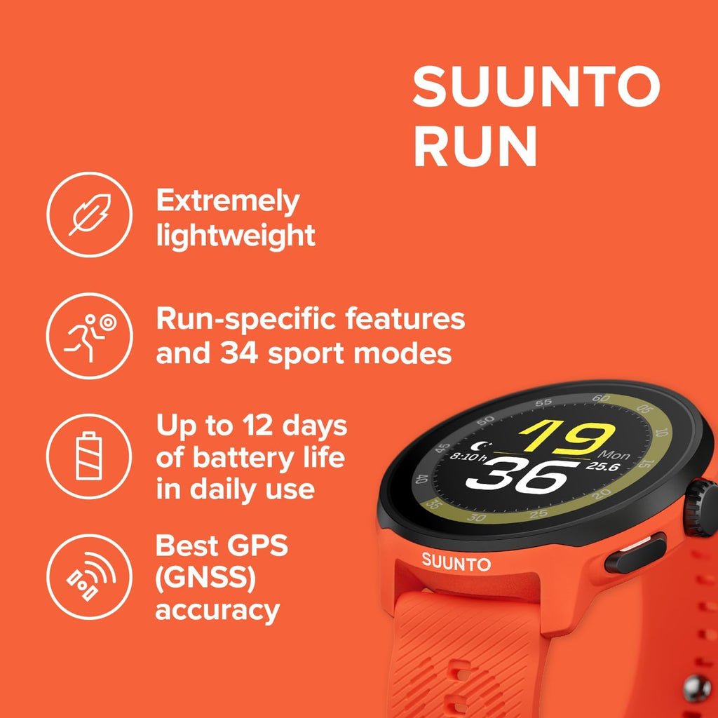 SUUNTO Run Running GPS Sports Watch with Silicone Strap, 1.32' AMOLED Touchscreen w/Crown Button, Wrist Heart-Rate & Sleep Health Tracking, Coral Orange