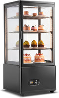 Tylza Refrigerated Display Case Countertop, 2.7 Cu.Ft/78L Commercial Display Refrigerator, LED Lighted Showcase, Double Glass Door, 32-54°F, Auto Defrost Air Cooling for Bakery, Cafe, Store
