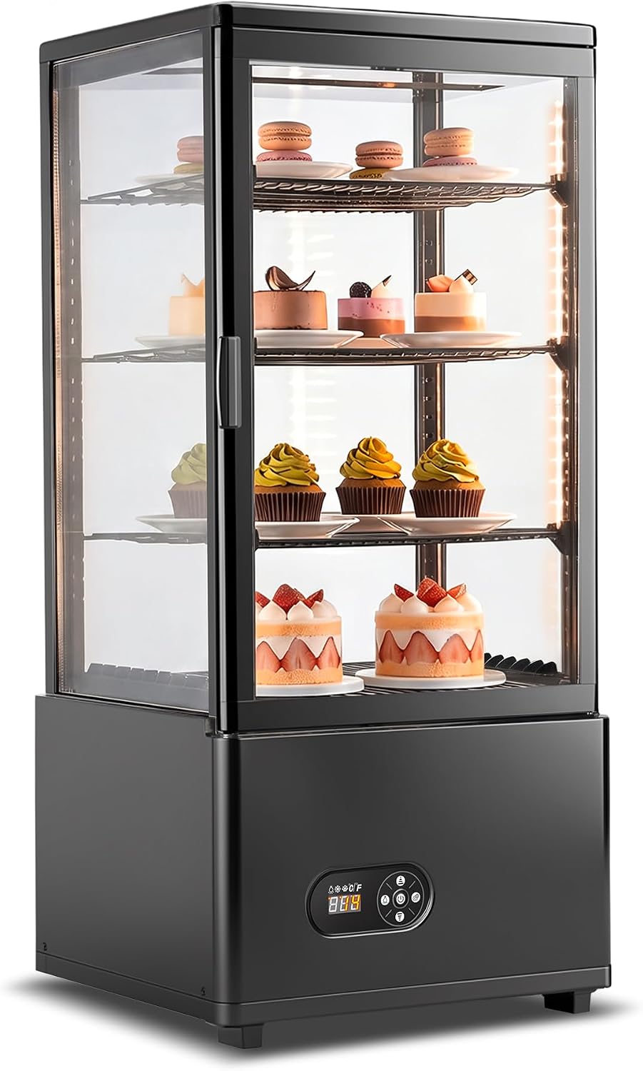 Tylza Refrigerated Display Case Countertop, 2.7 Cu.Ft/78L Commercial Display Refrigerator, LED Lighted Showcase, Double Glass Door, 32-54°F, Auto Defrost Air Cooling for Bakery, Cafe, Store