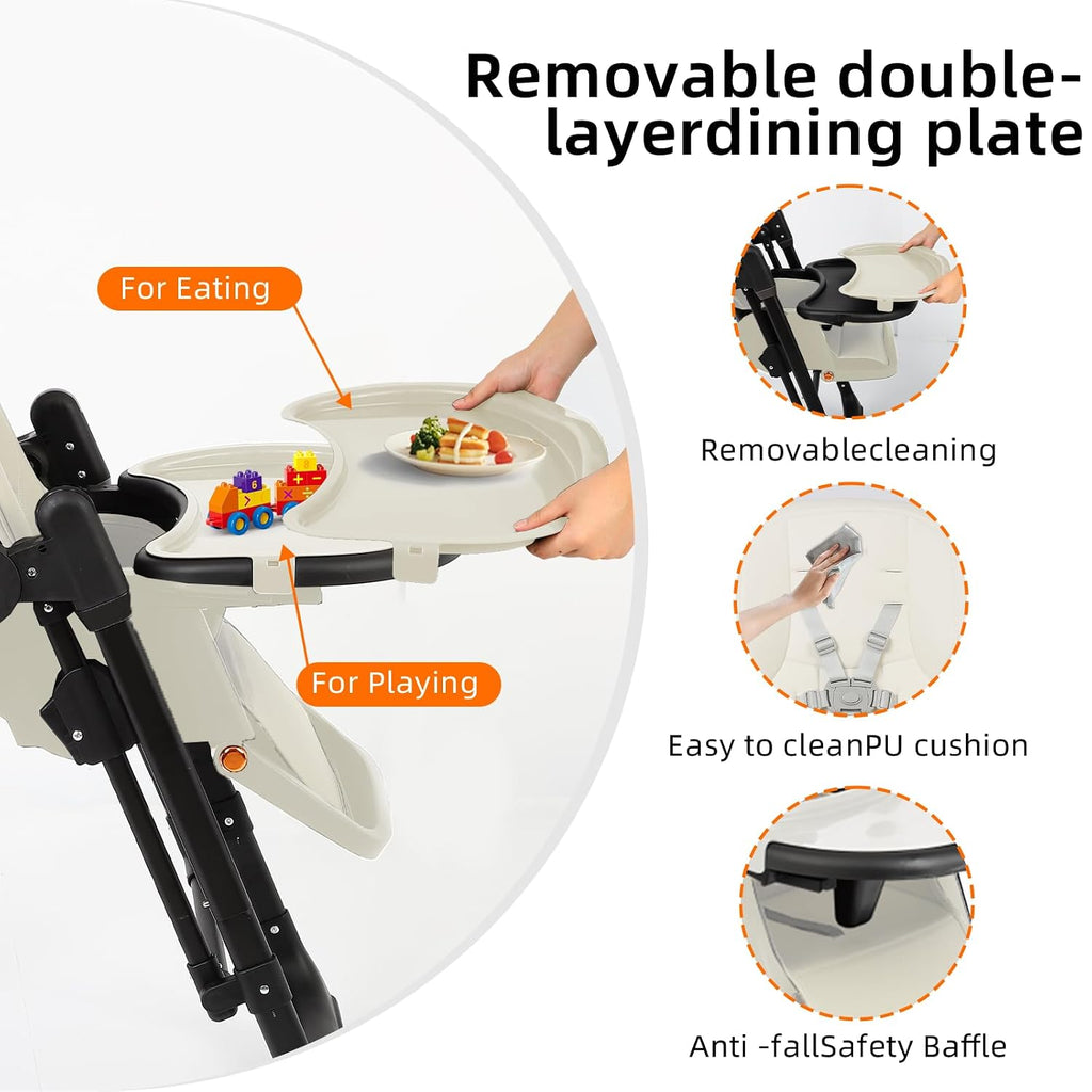 No-Tools Rocking High Chair with Gentle Sway | 5-Min Setup, Removable Easy-Clean Tray & Machine Washable Cover | Space-Saving Foldable Design for Babies & Toddlers (Black White)