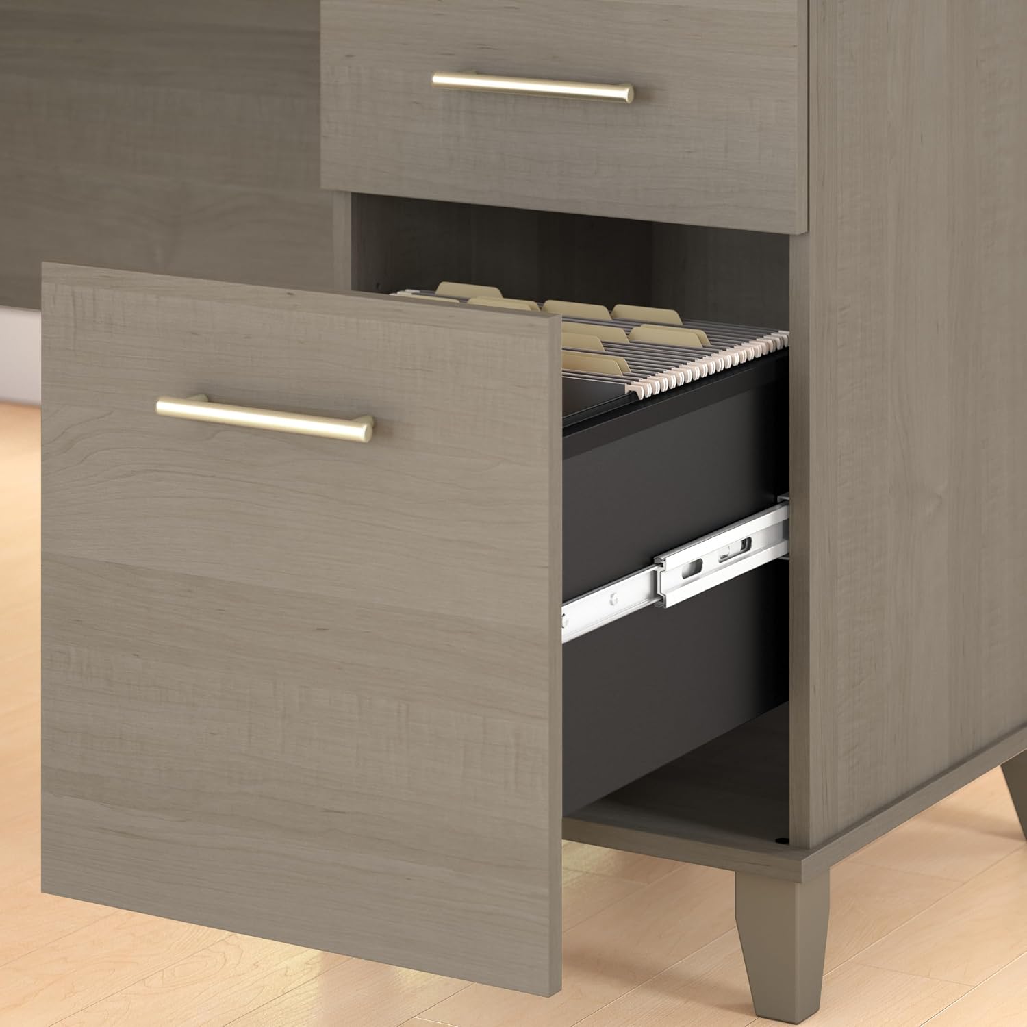 Bush Furniture Somerset 72W 3 Position Sit to Stand L Shaped Desk in Ash Gray