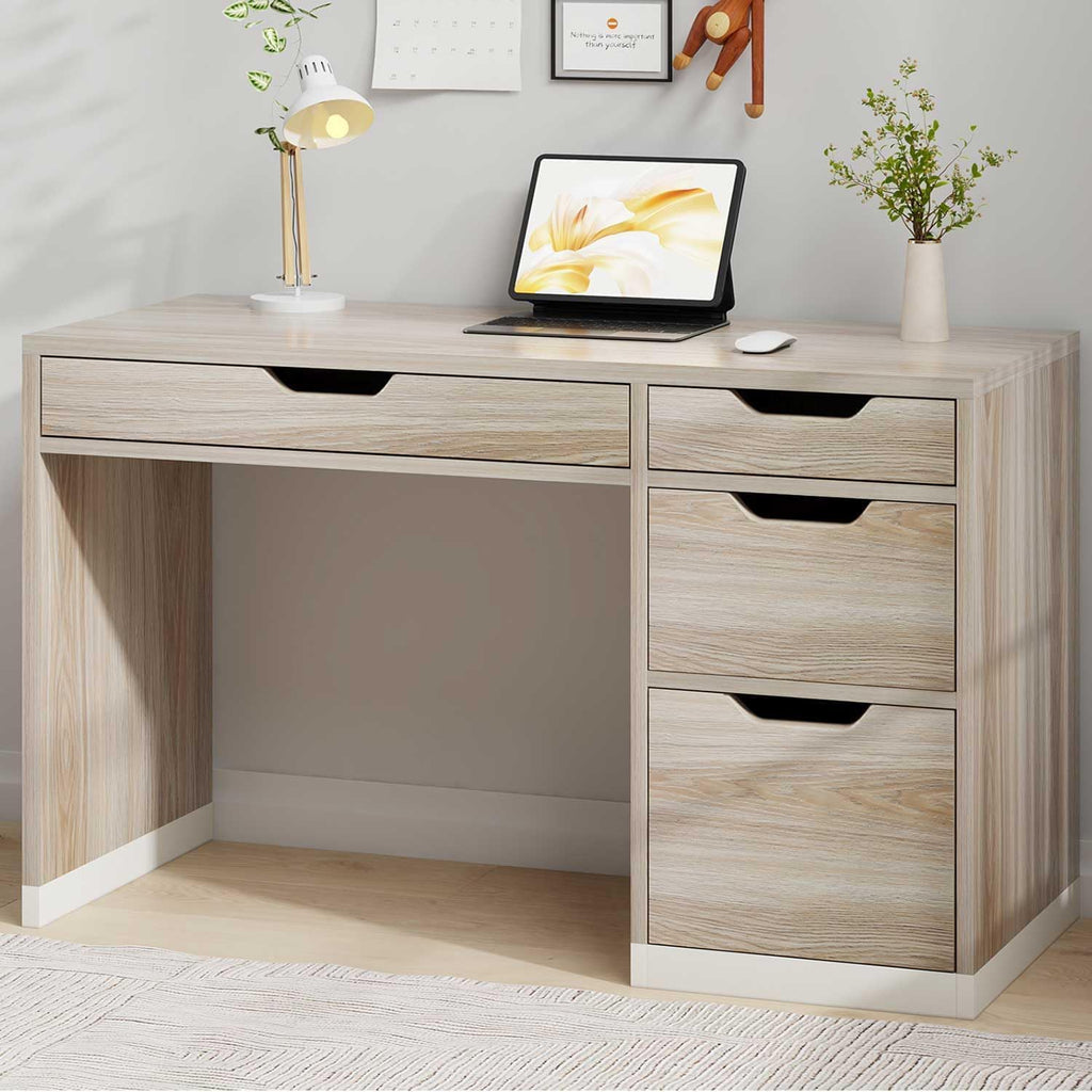 MaverickFurni 48 Inch Small Desk with Drawers, Computer Desk with Storage File Drawer for Bedroom, Office Desk with Storage for Small Space, Light Walnut