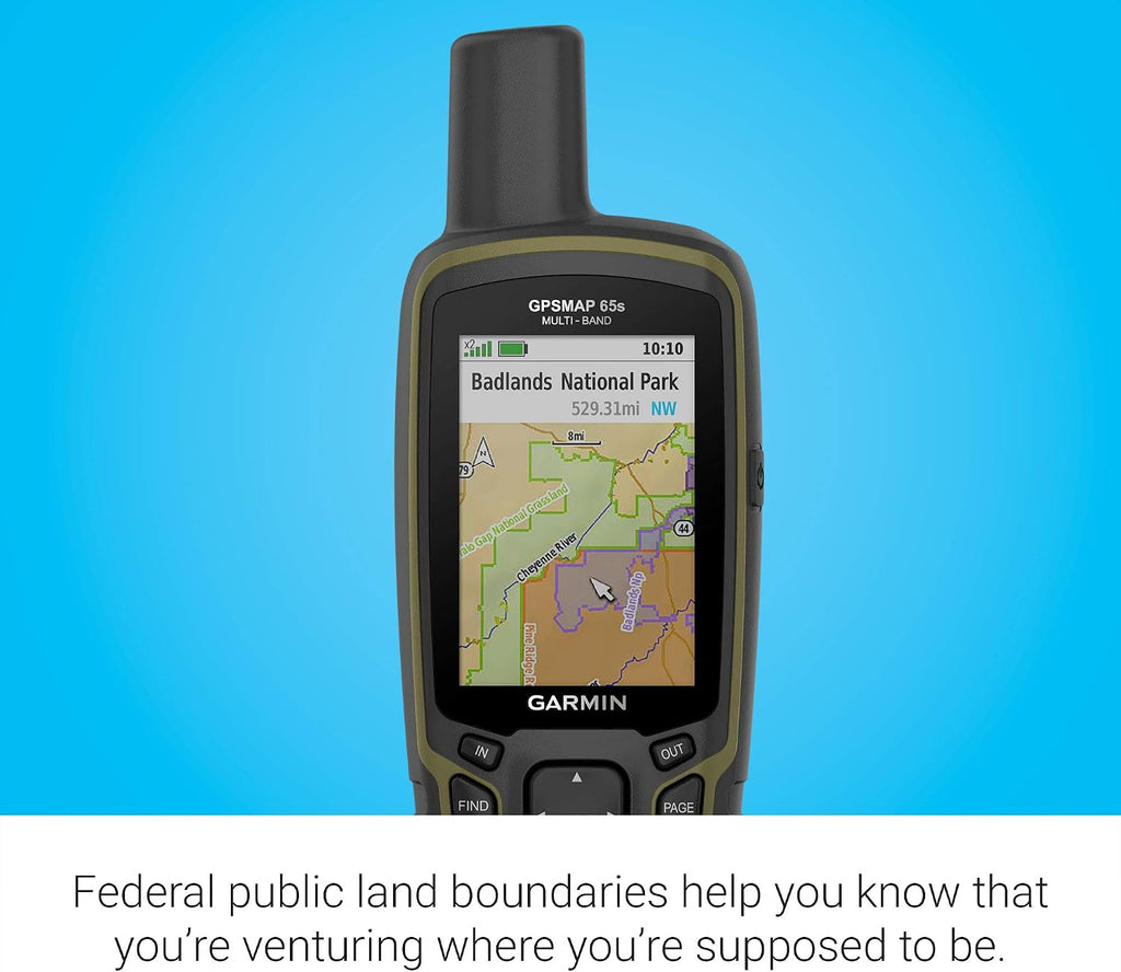 Garmin GPSMAP 65s, Button-Operated Handheld with Altimeter and Compass, Expanded Satellite Support and Multi-Band Technology, 2.6' Color Display