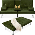 Best Choice Products Faux Leather Upholstered Modern Convertible Futon, Adjustable Folding Sofa Bed, Guest Bed w/Removable Armrests - Dark Green