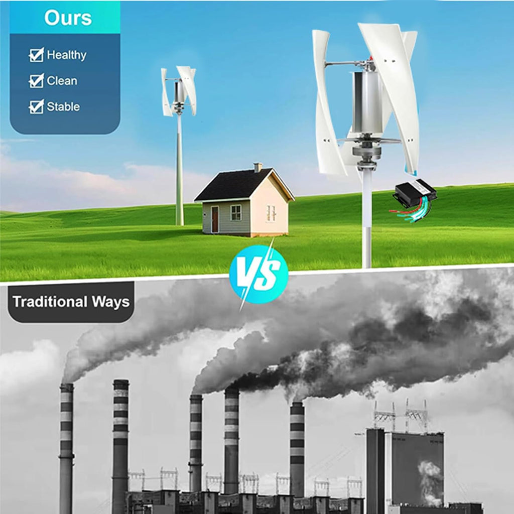 No Noise 3 Blades Vertical Wind Turbine Generator, 1000W 12V 24V 48V 220V Portable Vertical Wind Power Turbine Generator Kit with Controller for Home Or Camping,48v