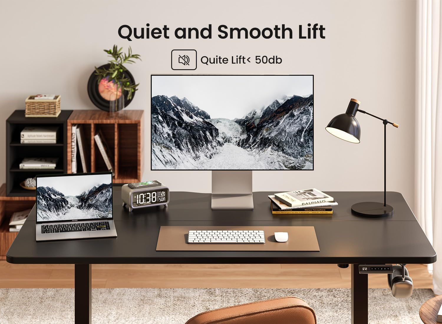 BANTI 48 × 24 Inches Standing Desk, Ergonomic, Electric Height Adjustable, Sit and Stand Up, Computer Office Desk with Splice Board, Black Frame/Black Top