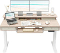 FEZIBO 55'' x 24' Height Adjustable Electric Standing Desk with 4 Drawers and Keyboard Tray, Home Office Table for Work, Study, Gaming, Writing, Light Walnut