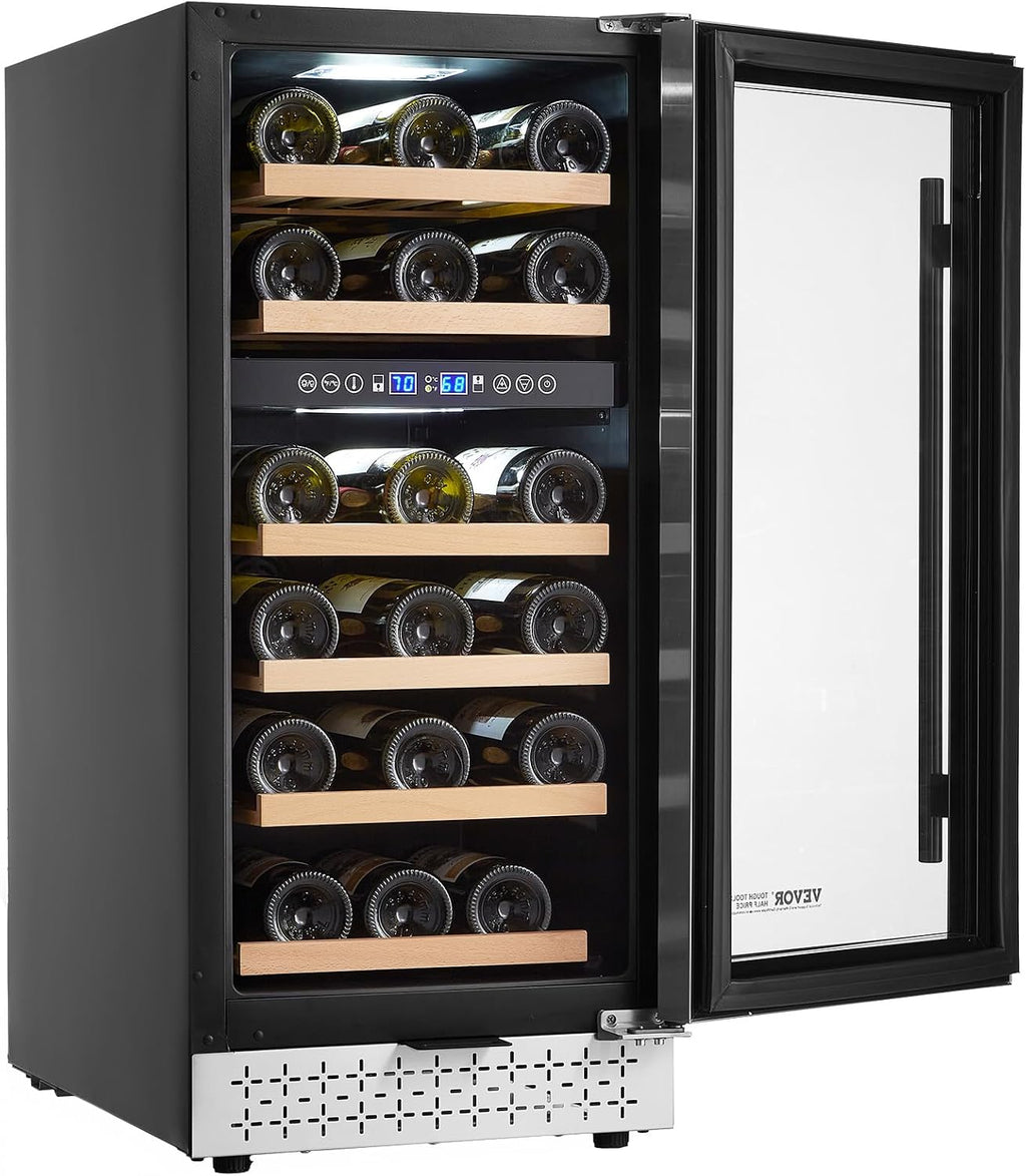 VEVOR Wine Cooler, 28 Bottle Dual Zone Wine Fridge, Mini Wine Cooler Refrigerator with Glass Door, Adjustable Shelves, Digital Temperature Control, Built-in & Freestanding Fridge for Home Office Bar