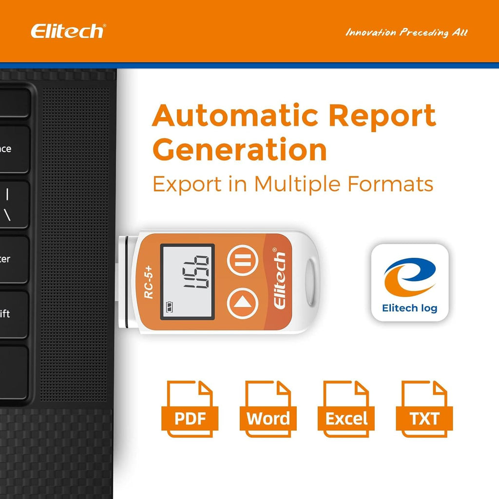 Elitech RC-5+ TE Digital PDF USB Temperature Data Logger Reusable Recorder Refrigerator Thermometer 32000 Points High Accuracy (Extra External Sensor)-50Pack