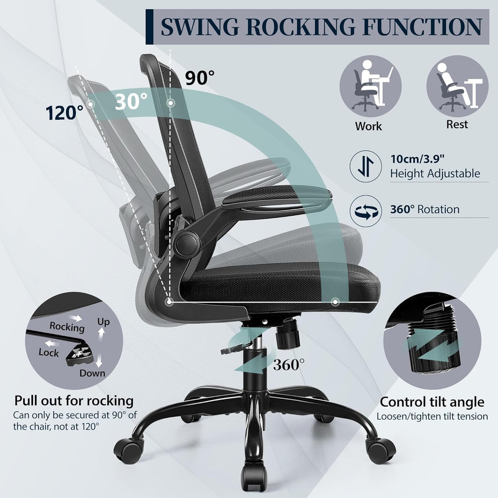 FelixKing Office Chair, Ergonomic Desk Chair with Adjustable Height and Lumbar Support Swivel Lumbar Support Desk Computer Chair with Flip up Armrests for Conference Room (Black),Pack of 5