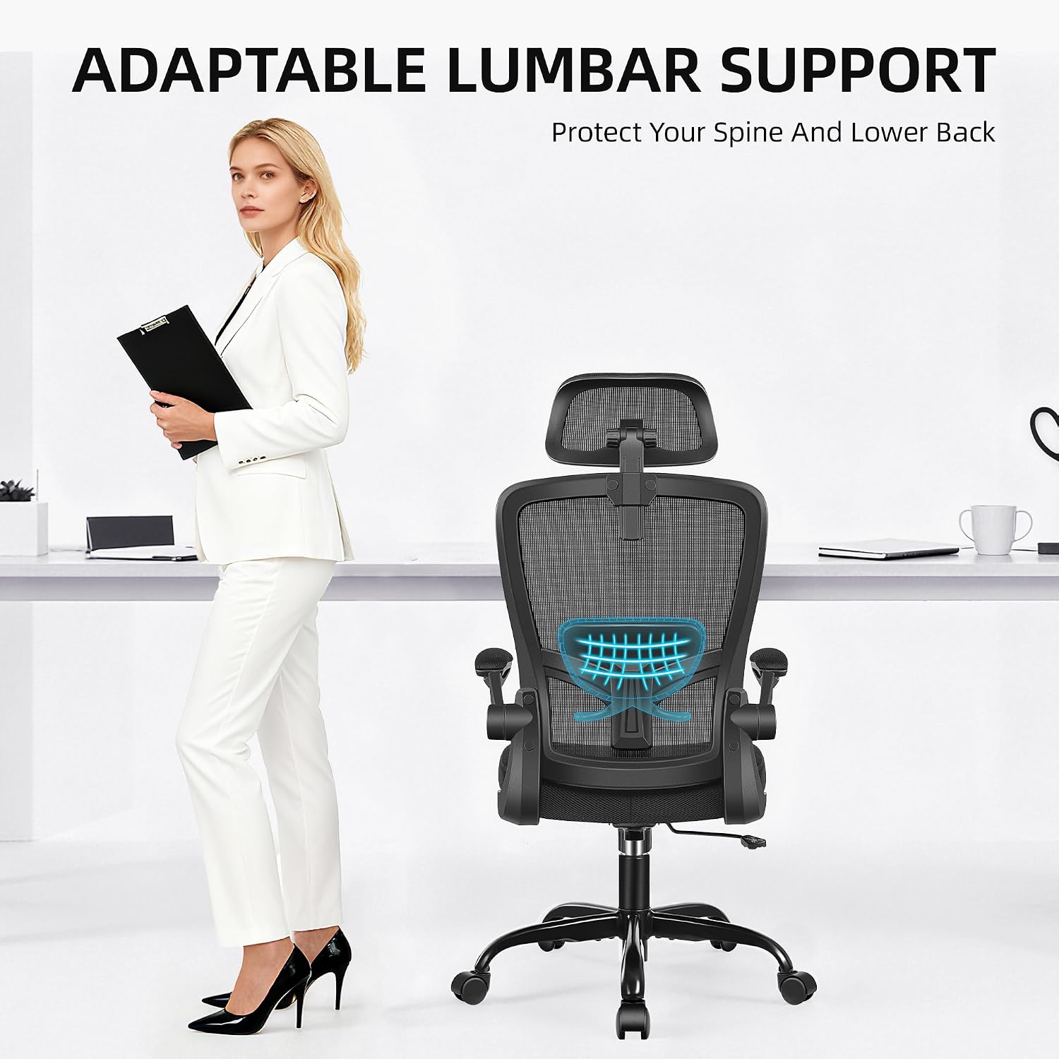FelixKing Office Chair, Desk Chair with Adjustable Lumbar Support, Ergonomic Computer Chair with High Back and Armrest, Adjustable Height Gaming Chair Home Office Swivel Chair(Black)
