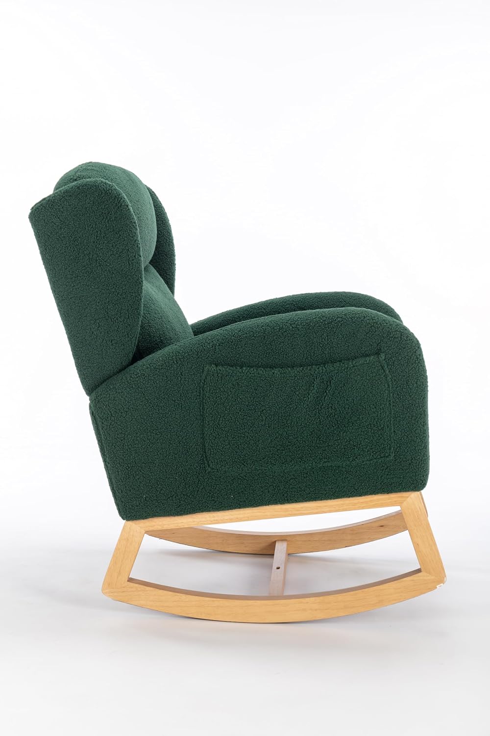 Nursery Glider Chair - Wingback Teddy Upholstered Rocking Chair with High Backrest, Ergonomic Rocker Chair for Breastfeeding & Baby Room, Modern Accent Armchair for Living Room & Bedroom, Green