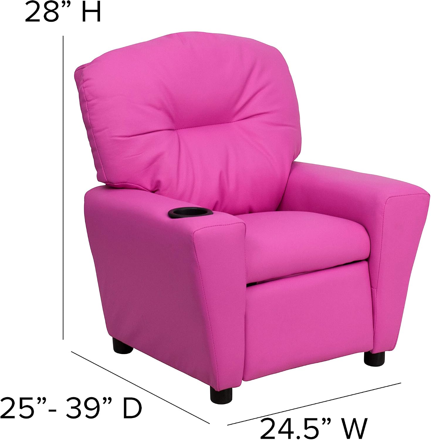 EMMA + OLIVER Hot Pink Vinyl Kids Recliner with Cup Holder