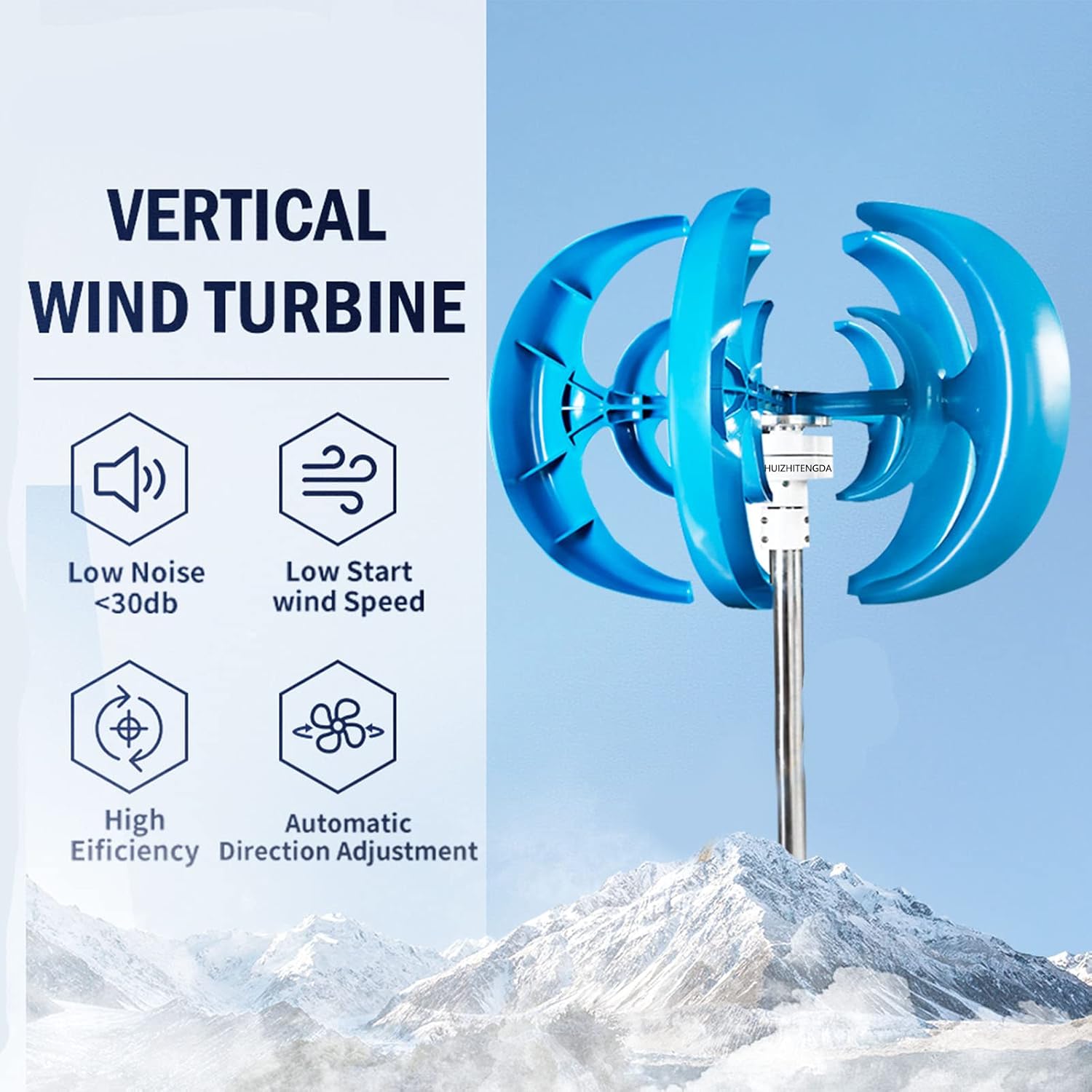 1000W-3000W Vertical Wind Turbine Generator, 5 Blades Home Use Wind Turbine Low Noise for Garden Home12v 24V 48V (with Controller)