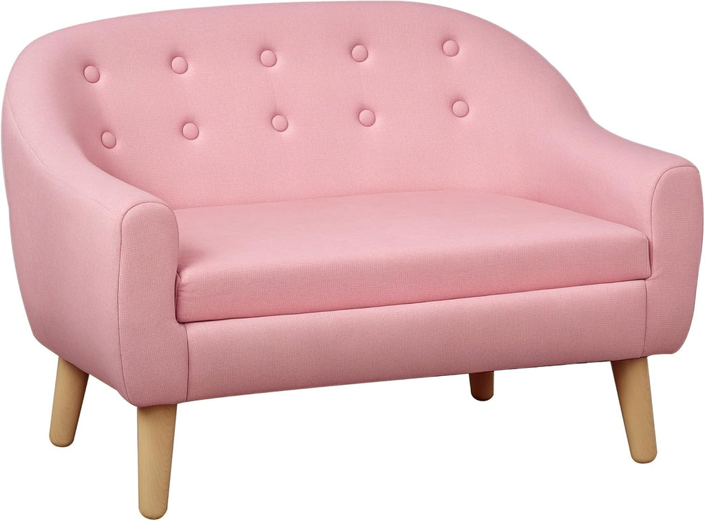 Qaba 2-Seat Kids Sofa, Toddler Sofa Couch, Linen-Like Fabric and Wooden Frame Sofa Chair for Ages 3-7, 11' High Seat, Pink
