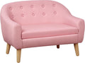 Qaba 2-Seat Kids Sofa, Toddler Sofa Couch, Linen-Like Fabric and Wooden Frame Sofa Chair for Ages 3-7, 11' High Seat, Pink