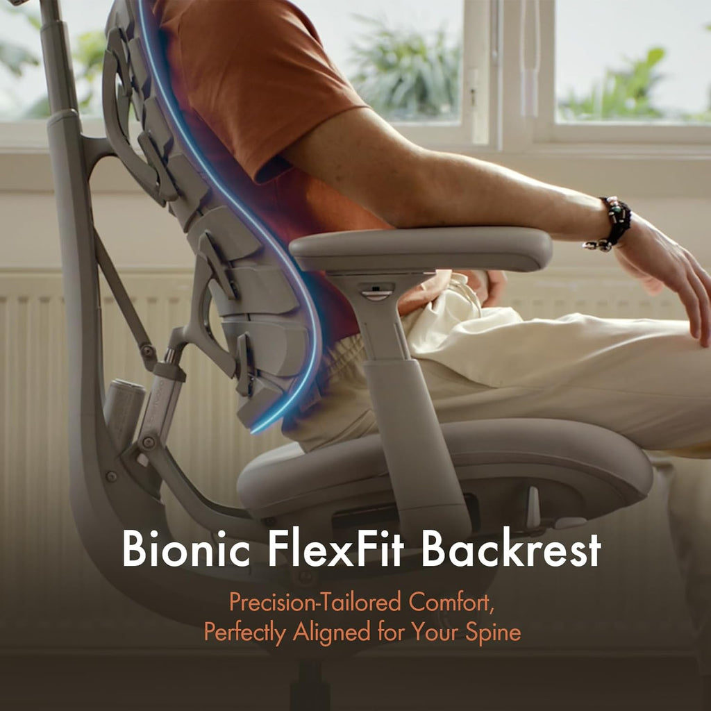 LiberNovo Dynamic Ergonomic Office Chair - Comfy Adjustable Desk Chair with Adaptive Lumbar Support, 160° Recline & Built-in Spine Stretch for Back Comfort, Home Office Long Hours Use, Gray+45cm