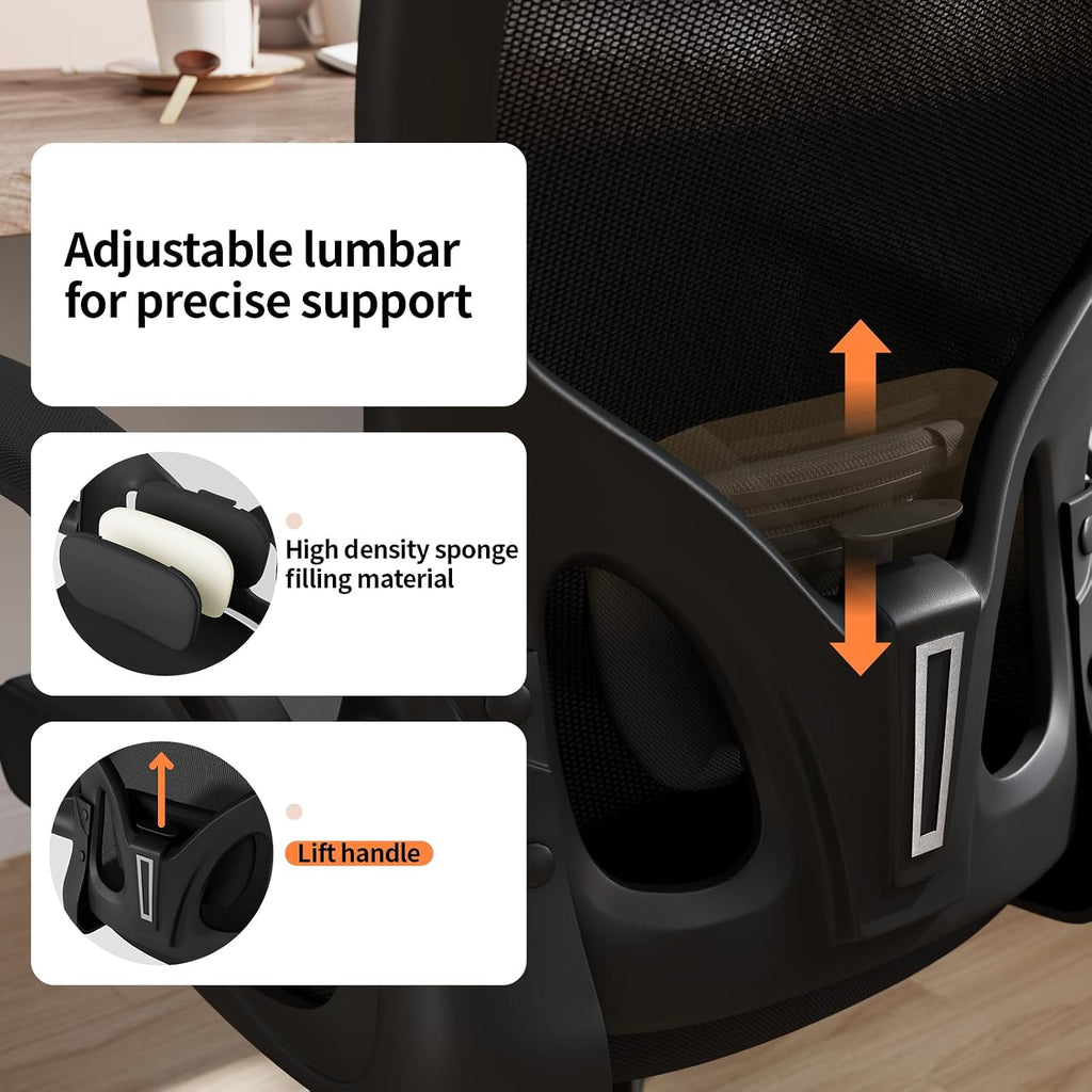 Monhey Office Chair Ergonomic Desk Chair with Lumbar Support&Headrest&Flip-up Arms Height Adjustable Rocking Swivel Computer Chair Multi-Angle from 90° to 125° with 350LBS Capacity