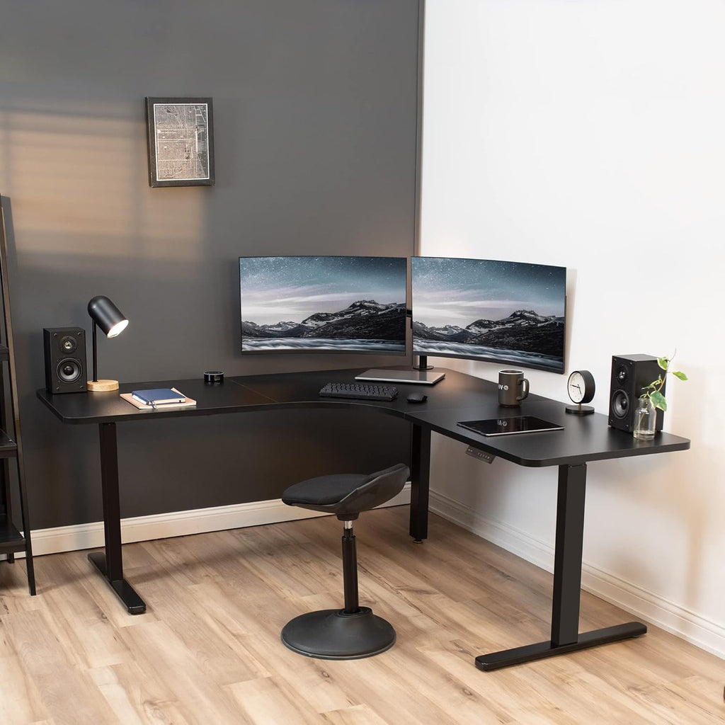 VIVO Universal 71 x 71 inch Curved Corner Table Top for L-Shape Sit to Stand Height Adjustable Home and Office 3-Leg Desk Frames, Black Desktop, DESK-TOP2CB