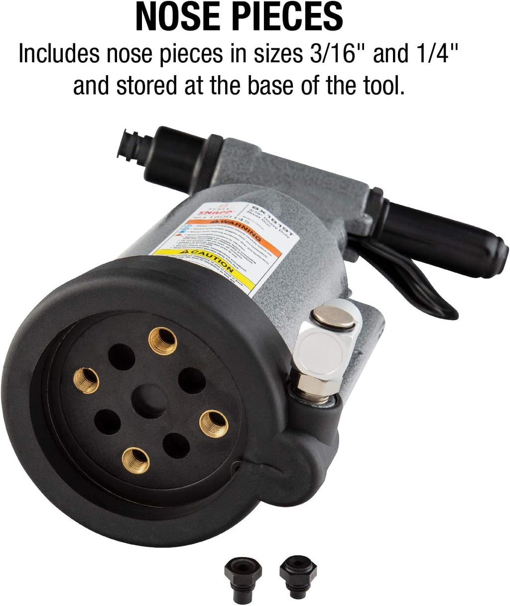 SUNEX TOOLS SX1819T, Heavy Duty Rivet Gun, Sets 3/16' and ¼' Rivets, 3690 lbs Traction Power, Nose Pieces Included, Forged Aluminum Handle, Storage Case