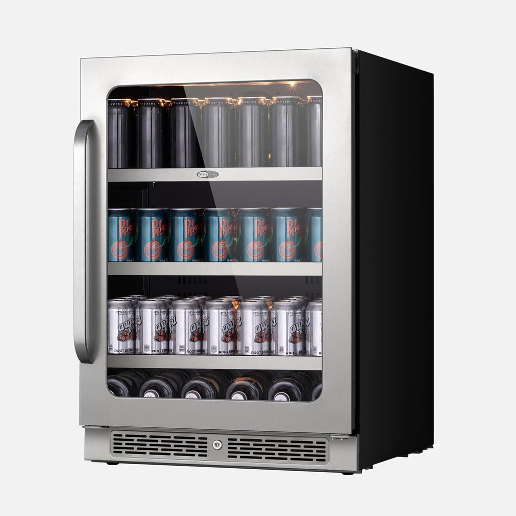 Whynter BSR-140SB 24 inch Built-ln 140 Cans Undercounter Stainless Steel Beverage Fridge with Reversible Door, Digital Control, Lock, and Carbon Filter