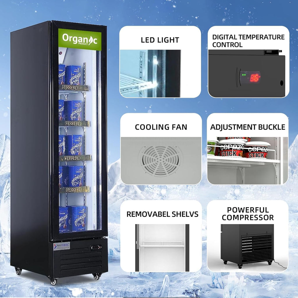 Commercial Beverage Refrigerator Display Fridge,Slim Single Glass Door Merchandiser Drink Cooler with LED Light Adjustable Shelves,ETL Sanitation,6 Cu Ft,16.15' Wide