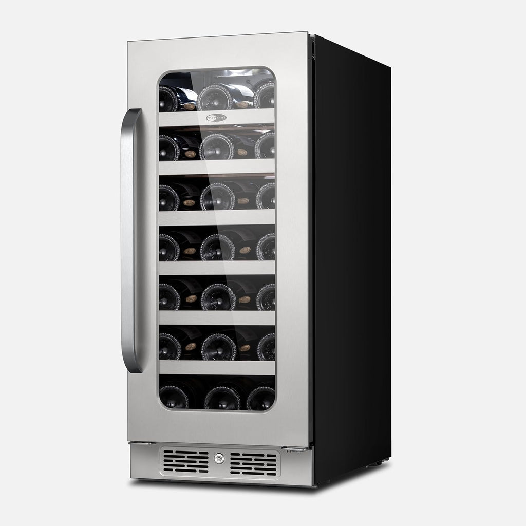 Whynter BSR-033SW 15 inch Built-ln 33 Bottle Undercounter Stainless Steel Wine Fridge with Reversible Door, Digital Control, Lock, and Carbon Filter
