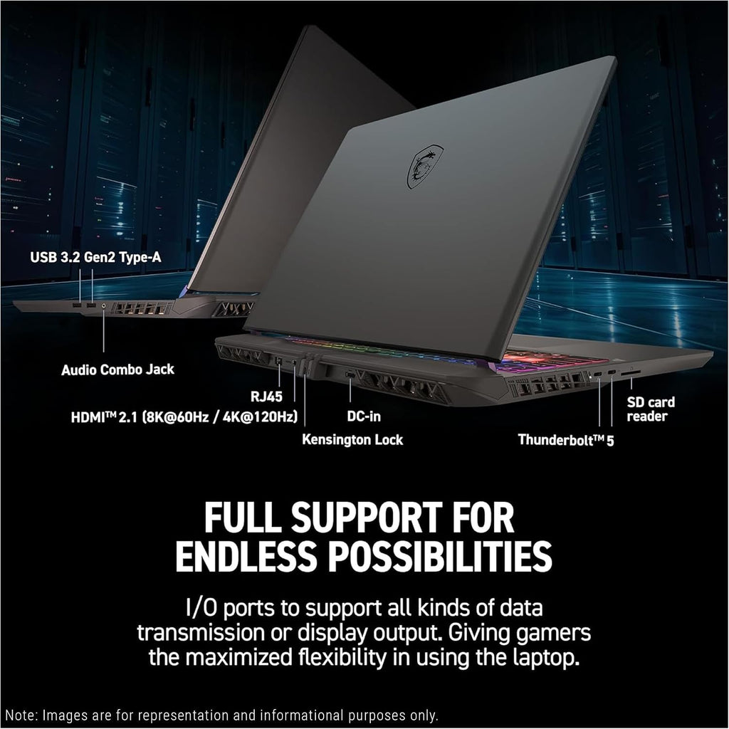 msi Vector 16 HX AI Gaming Laptop, Intel Ultra 7-255HX, 64 GB DDR5 RAM, 4 TB PCIe SSD, 16' FHD+ (1920x1200) 144Hz Display, Nvidia G-Force RTX 5070Ti, 24 Zone RGB Keyboard, W11 Pro, Cosmo Gray