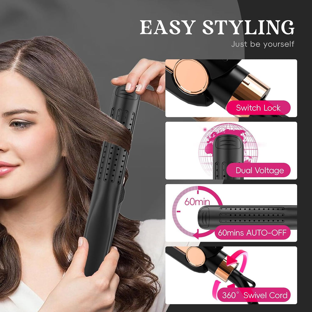 SKIMI Airflow Styler, Titanium Flat Iron Hair Straightener and Curling Iron with Cooling Air Vents to Lock in Style, 5 Temps, Dual Voltage, Auto Off