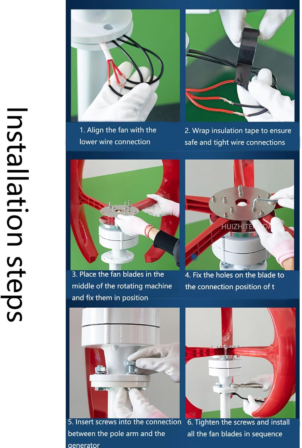 5 Blades 3Phase Alternator, 3000W Vertical Wind Turbine Generator Windmill 12V 24V 48V Set with Controller Suitable for Courtyard Lighting(Red)