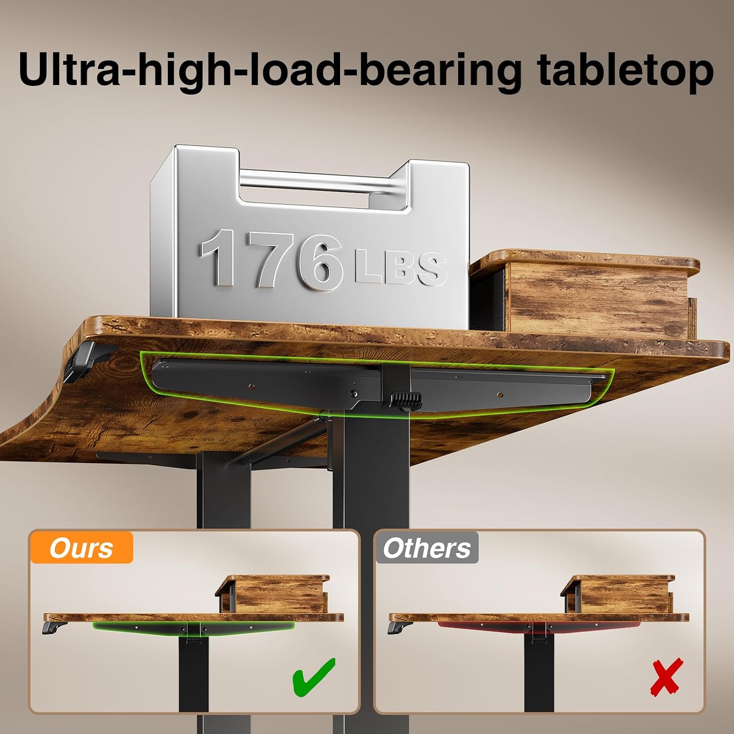 Veken 47.2'×27.6' Standing Desk with Storage Drawers, Adjustable Height Computer Table with Monitor Shelf, Home Office Desk for Study, Gaming, Workstation, Brown