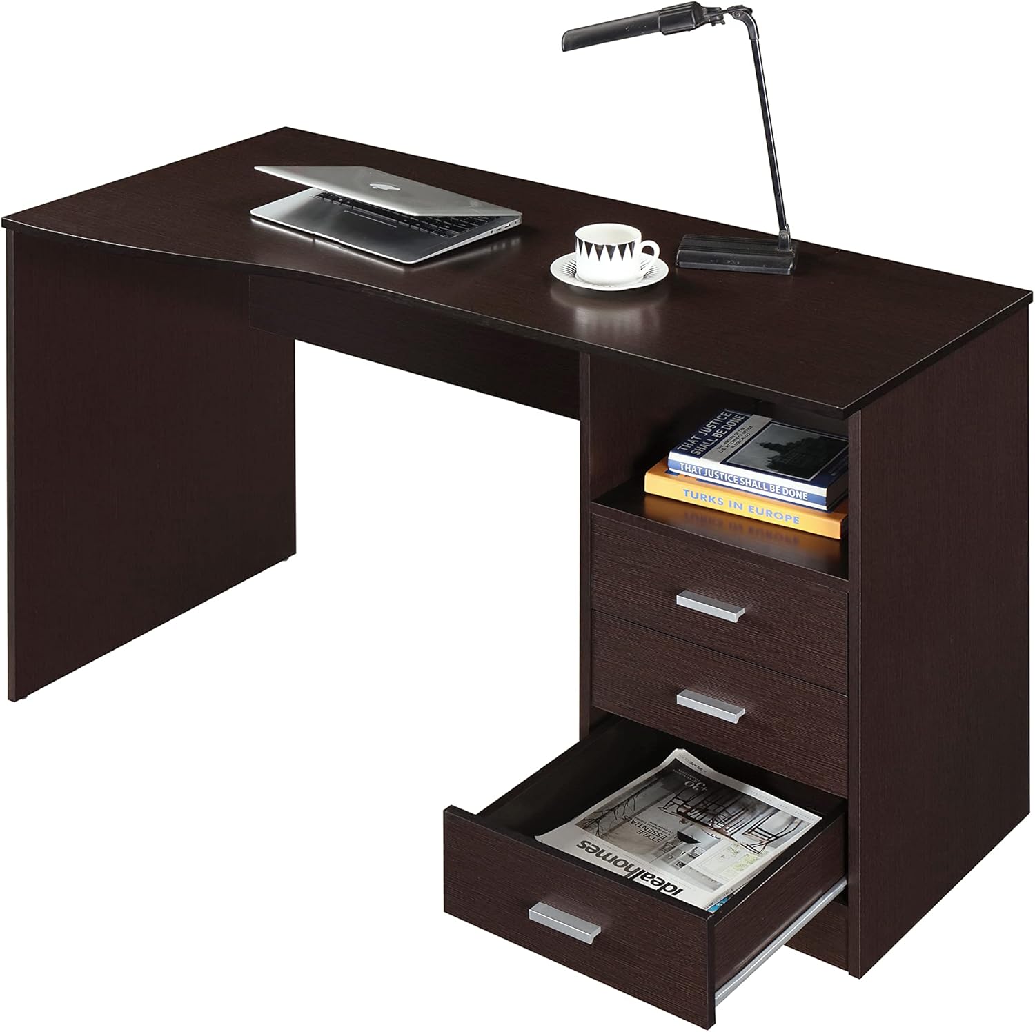 Techni Mobili 51' Classic Computer Desk with Drawers, 3-Drawer Home Office Desk with Storage (Brown)