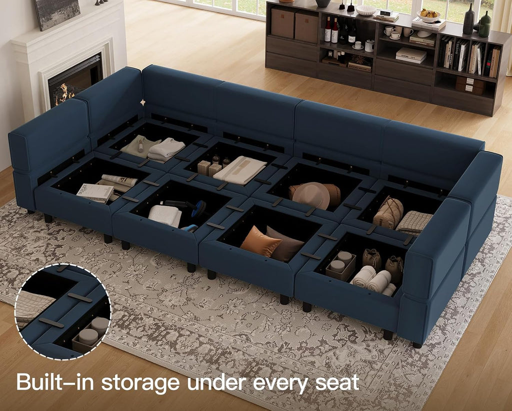 Belffin Modular Sectional Sofa with Storage Chaises Sectional Sleeper Sofa Couch 8 Seat Sectional Bed Blue