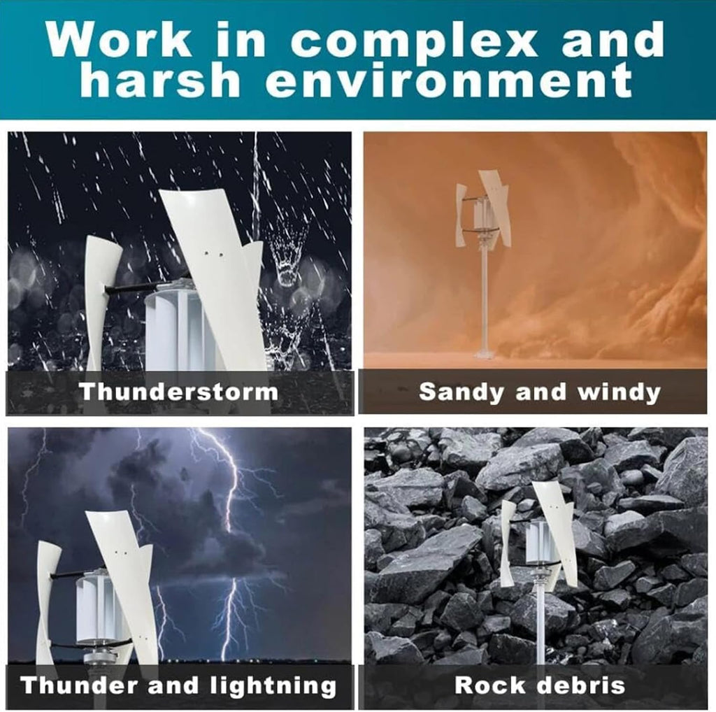3000W 12V Portable Vertical Wind Turbine Generator Kit - 3 Blade Helix Design, Charge Controller for Marine, RV, Home, Industrial Energy Solutions & Off-Grid Power
