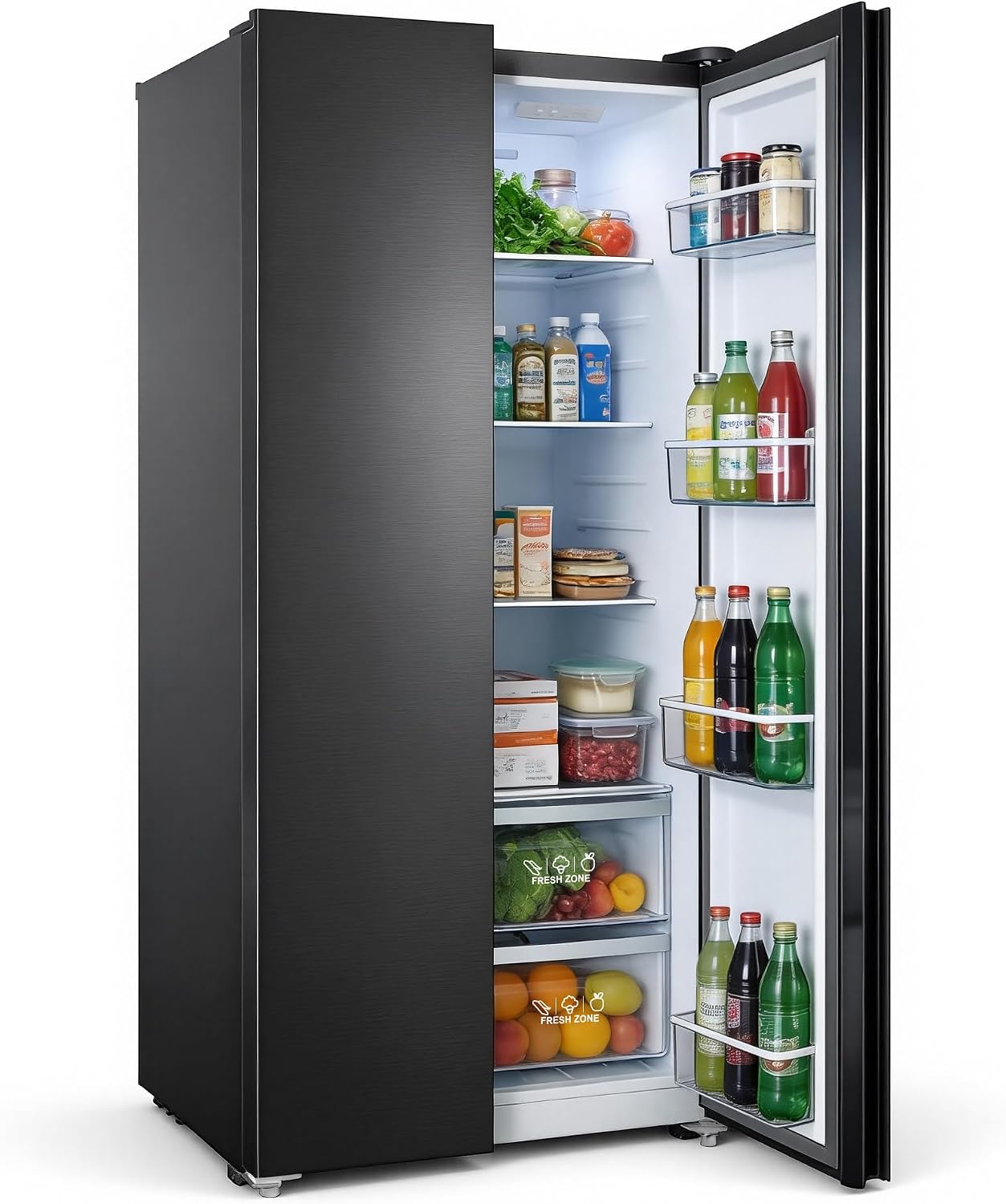 Iceblue 20.7 Cu.Ft. Side-by-side Refrigerators, 36' Full Size Refrigerator, Zoning Temperature Control Beverage Refrigerator with Freezer, Frost Free Beverage Fridge - Black Stainless Steel