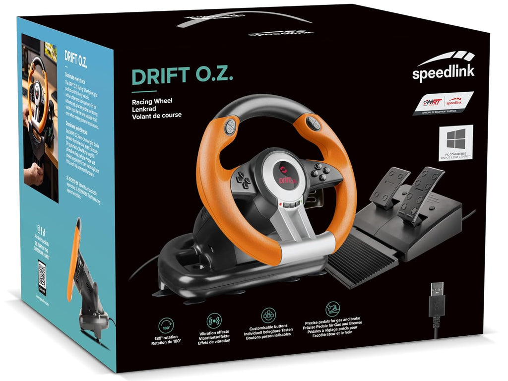 Speedlink DRIFT O.Z. Racing Wheel - USB Gaming Lenkrad fr PC, Schwarz-Orange (Kompatibel mit Windows XP - Pedale fr Gas & Bremse)