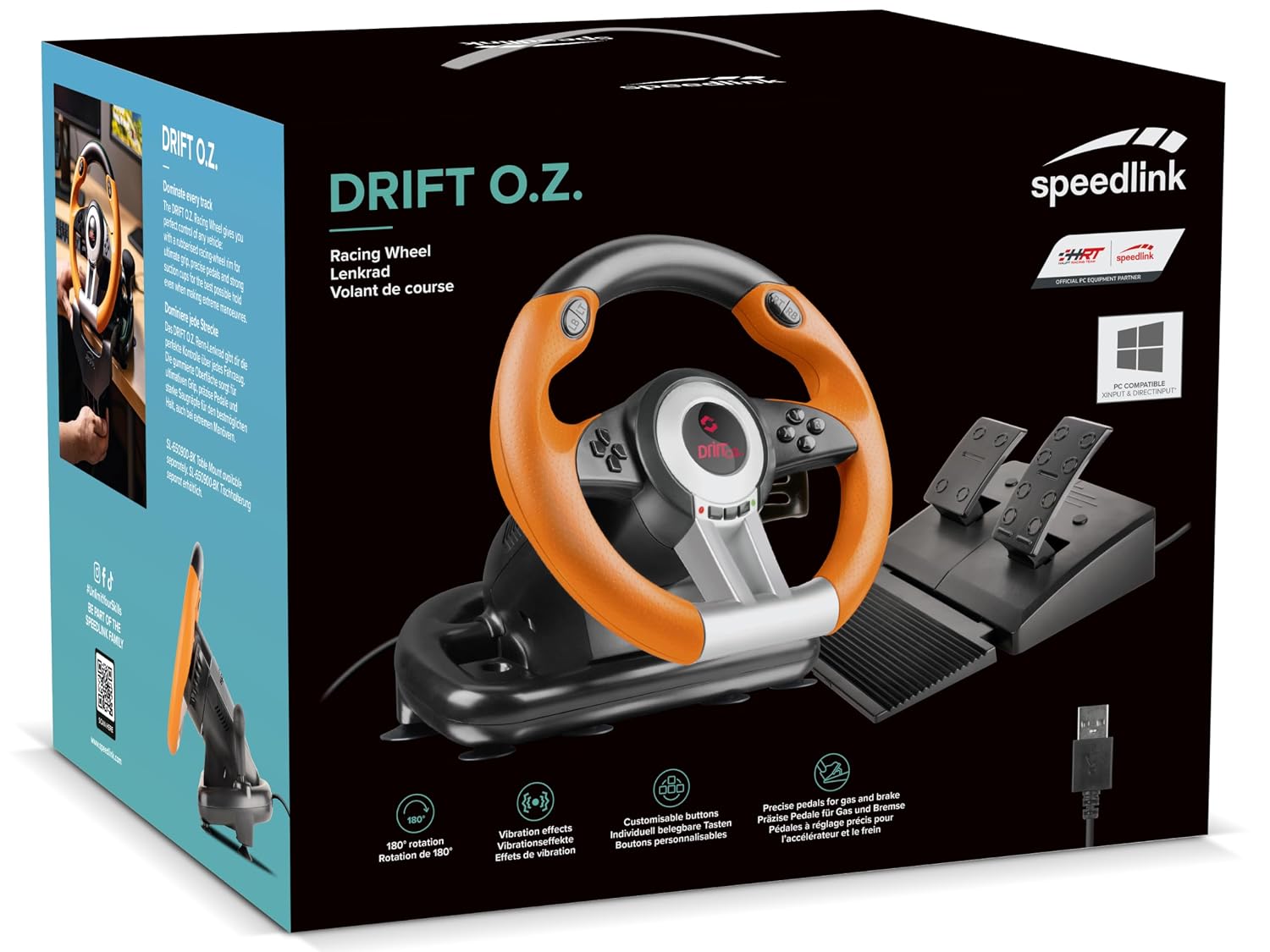 Speedlink DRIFT O.Z. Racing Wheel - USB Gaming Lenkrad fr PC, Schwarz-Orange (Kompatibel mit Windows XP - Pedale fr Gas & Bremse)