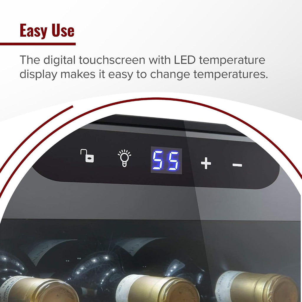 Wine Enthusiast 24-Bottle Compressor Wine Cooler w/Upright Bottle Storage - Freestanding 2.4 Cu. Ft. Wine Refrigerator, LED Digital Control Panel, Energy-Efficient Cooling of 41-64°F