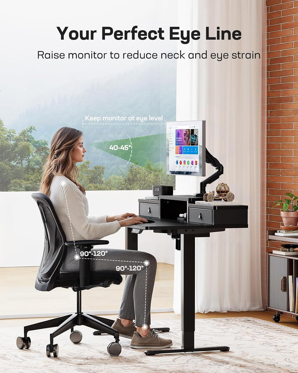 Marsail 55″ x 28″ Electric Standing Desk with Drawers, Height Adjustable Sit Stand Up Desk with Storage Shelf, Ergonomic Home Office & Computer Table with 4 Memory Heights, Black